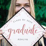 Graduation rose gold glitter dots & script custom graduation cap topper<br><div class="desc">Your favorite grad will stand out and make a statement when she wears this graduation cap topper! Let her celebrate her milestone with this stunning, modern, sparkly rose gold glitter dots and typography script on a white background, tassel topper. Personalize the custom text with your grad’s name and class year....</div>