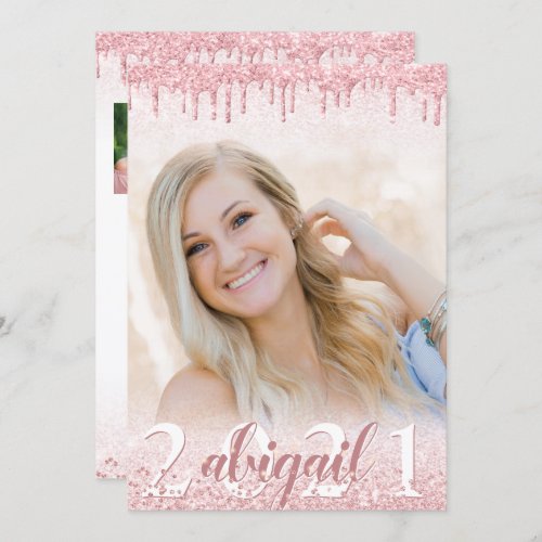 Graduation Rose Gold Glitter Drip Sparkle 4 Photo Invitation