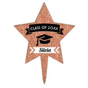 Graduation Rose Gold Glitter Star Cake Topper