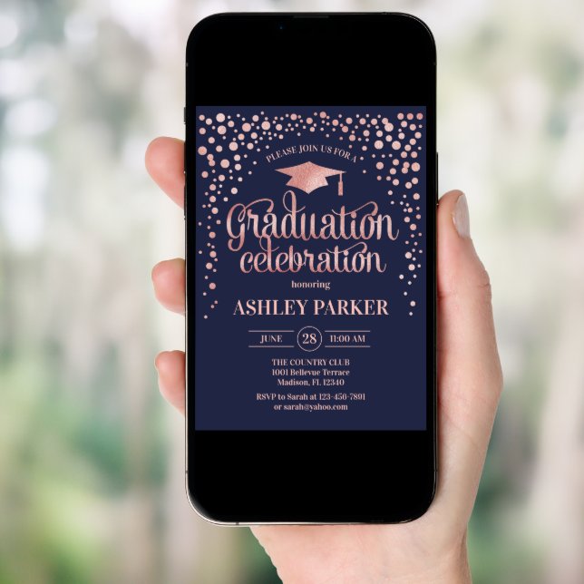 Graduation - Rose Gold Navy Invitation (Front Digital)