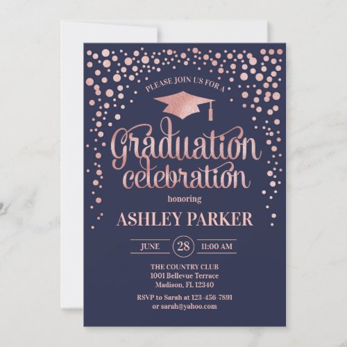 Graduation _ Rose Gold Navy Invitation