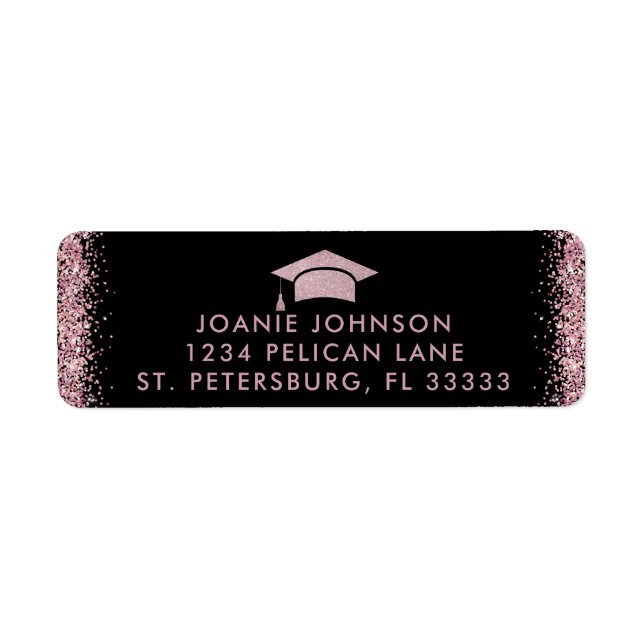 Graduation Rose Gold Pink Cap and Tassel Label (Front)