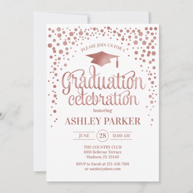 Graduation - Rose Gold White Invitation (Front)