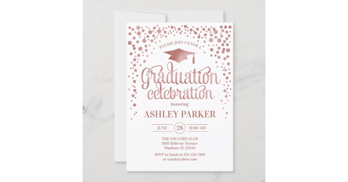 Graduation - Rose Gold White Invitation | Zazzle