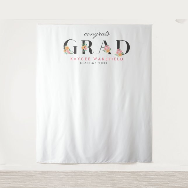 Graduation Roses and Typography Photo Backdrop (Front)