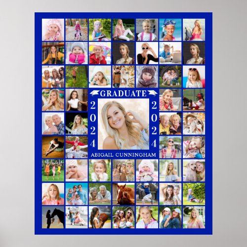 Graduation Royal Blue 55 Photo Collage Personalize Poster