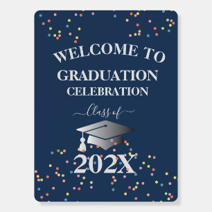 Graduation Royal Blue and White Backdrop Sign