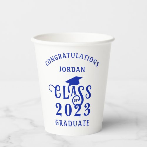 Graduation Royal Blue Class Year Congrats Name Paper Cups