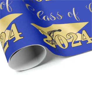 Graduation Royal Blue Metallic Gold Class Year Wrapping Paper