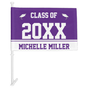 Graduation Royal Purple and White Graduate Name Car Flag