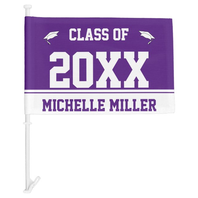 Graduation Royal Purple and White Graduate Name Car Flag (Front)