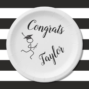 Graduation Runner © Running Grad White Black Text Paper Plates