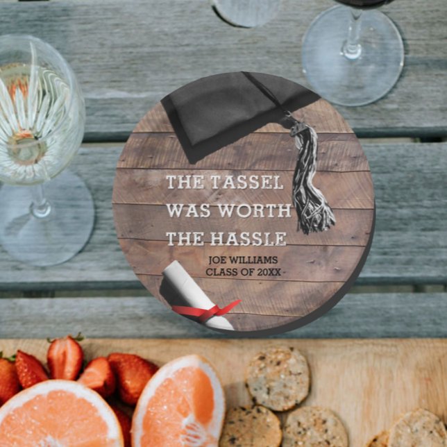 Graduation Rustic Barnwood Personalized Paper Plates (Creator Uploaded)