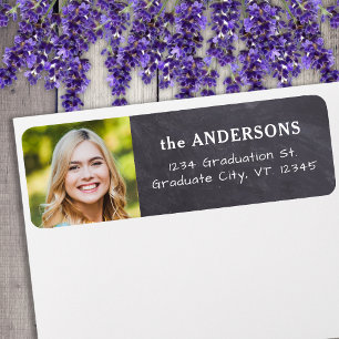 Graduation Rustic Chalkboard Photo Return Address Label