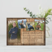 Graduation Rustic Country Wood 5 Photo Invitation (Standing Front)
