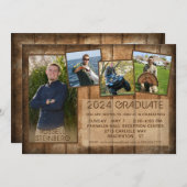 Graduation Rustic Country Wood 5 Photo Invitation (Front/Back)