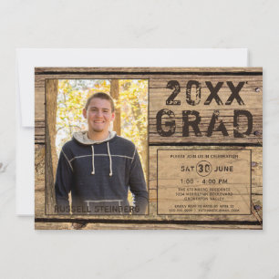 Graduation Rustic Country Wood One Photo GRAD Invitation