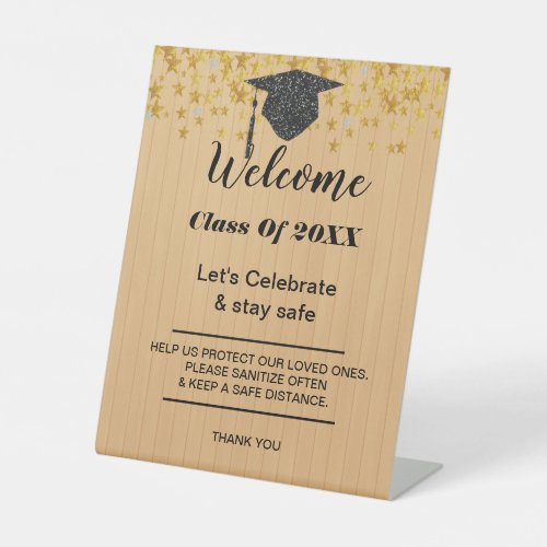 Graduation Rustic Wood Stars Party safety Pedestal Sign