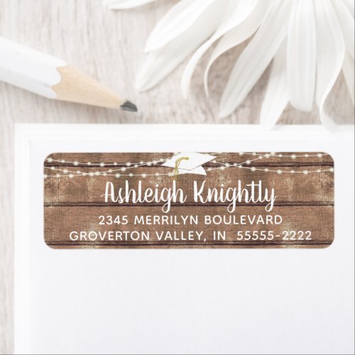 Graduation Rustic Wood String Light Return Address Label