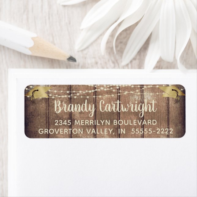 Graduation Rustic Wood String Lights Mortarboard Label (Insitu)