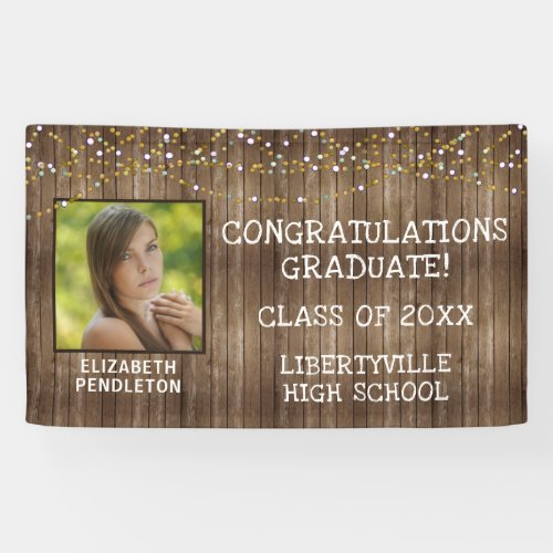 Graduation Rustic Wood String Lights Photo Banner