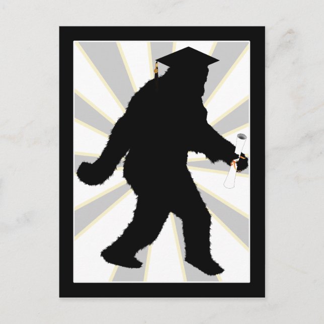 Graduation Sasquatch with Grad Cap Announcement Postcard (Front)
