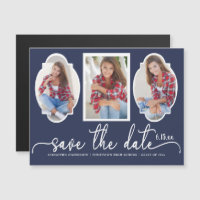 Graduation Save Date Cute 4 Photo Navy Blue White