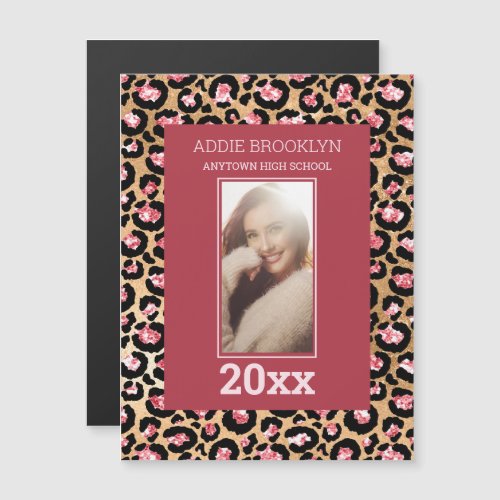 Graduation Save Date Photo Pink Black Cheetah Magnetic Invitation