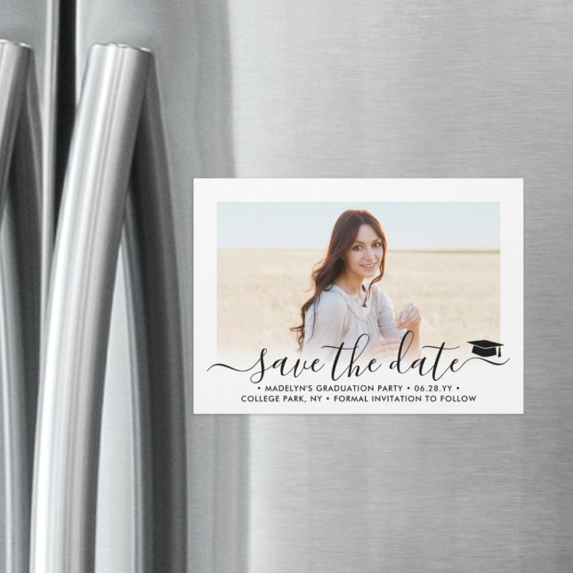 Graduation Save the Date 1 Photo Elegant Script Magnetic Invitation (Creator Uploaded)