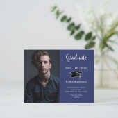 Graduation Save The Date Blue White Announcement Postcard (Standing Front)