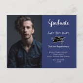 Graduation Save The Date Blue White Announcement Postcard (Front)