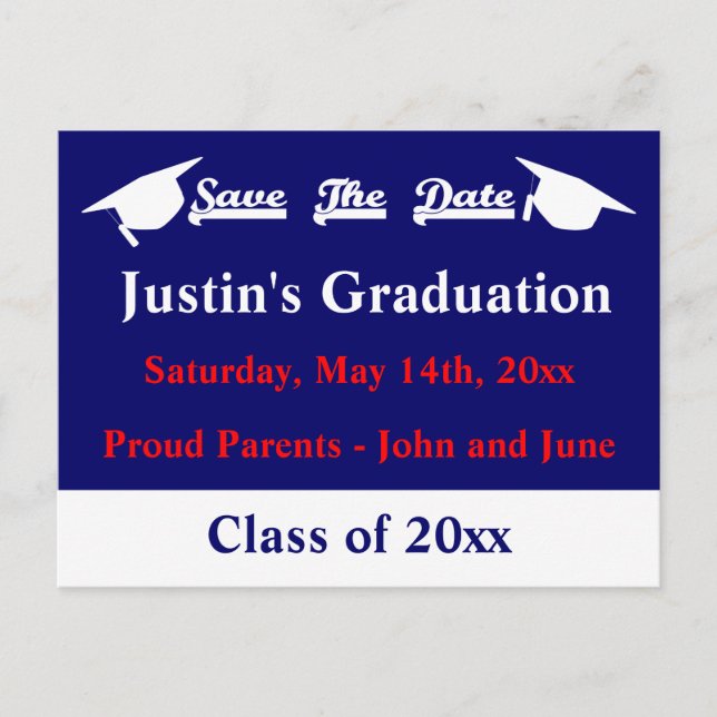 Graduation Save The Date Card With White (Front)