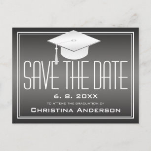 Graduation Save the Date Chic Black White Grad Cap Announcement Postcard