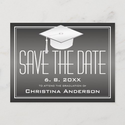 Graduation Save the Date Chic Black White Grad Cap Announcement Postcard