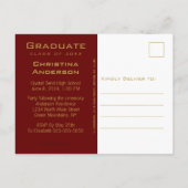 Graduation Save the Date Chic Maroon Gold Grad Cap Announcement Postcard (Back)