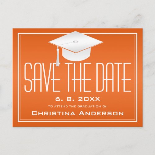 Graduation Save the Date Chic Orange Grad Cap Announcement Postcard