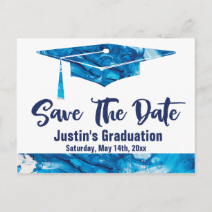 Graduation Save The Date Elegant Blue Marble Postcard