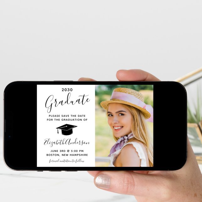 Graduation Save The Date Elegant Script Photo Announcement (Front Digital)