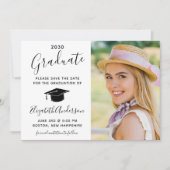 Graduation Save The Date Elegant Script Photo Announcement (Front)