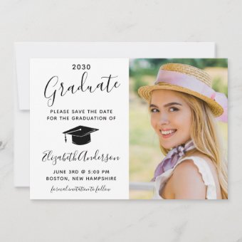 Graduation Save The Date Elegant Script Photo Announcement | Zazzle