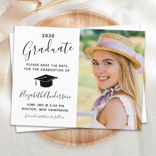 Graduation Save The Date Elegant Script Photo Announcement