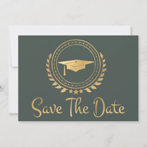 Graduation Save The Date Gold Emblem Grad Cap