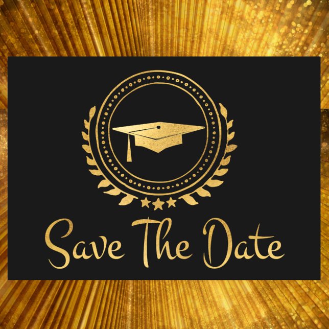 Graduation Save The Date Gold Emblem Grad Cap