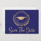 Graduation Save The Date Gold Grad Cap Blue (Front)