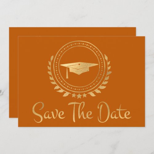 Graduation Save The Date Gold Grad Cap Orange