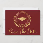 Graduation Save The Date Gold Grad Cap Red (Front)