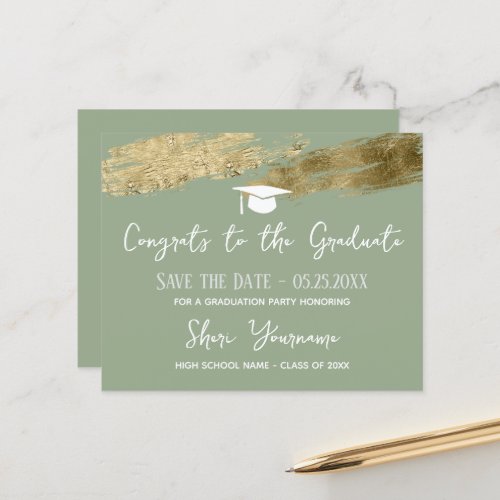 Graduation Save the date Gold Sage Green 