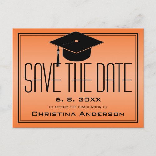 Graduation Save the Date Grad Cap Orange Graduate Announcement Postcard