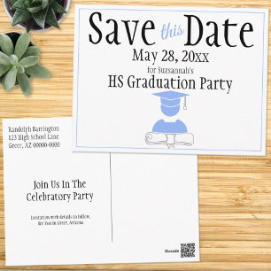 Graduation Save The Date Minimalist Pastel Blue Postcard