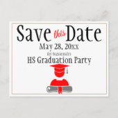 Graduation Save The Date Minimalist Red Gray Postcard (Front)